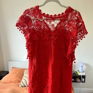 Tularosa Clayton Lace Crochet Dress Cayenne Red